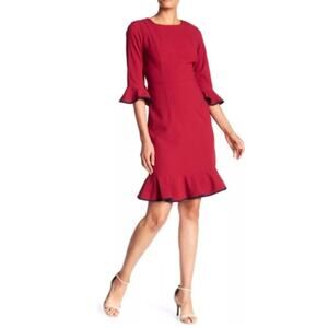 Nanette Lepore Ruffled Knee Length Dress Women’s Size 8 Red Cocktail Classic